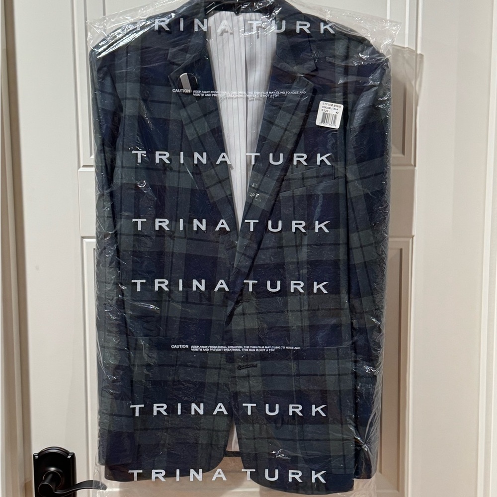 Mr. TURK Blue Green Plaid Blazer NWT Size 42 Sport Coat $295 retail Trina